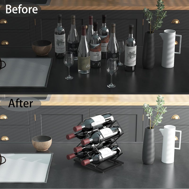 KOKSTOP Countertop Wine Rack, 6 Bottles Wine Storage Capacity, Modern Corner Metal Wine Bottle Holder for Bar, Cabinet, Pantry, Tabletop Wine Racks for Cup and Water Bottle – Black - Image 3